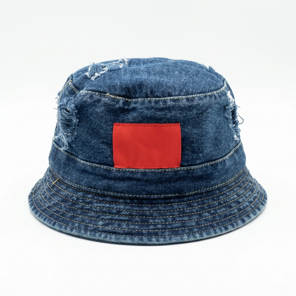 needle eyes' number blue denim bucket hat
