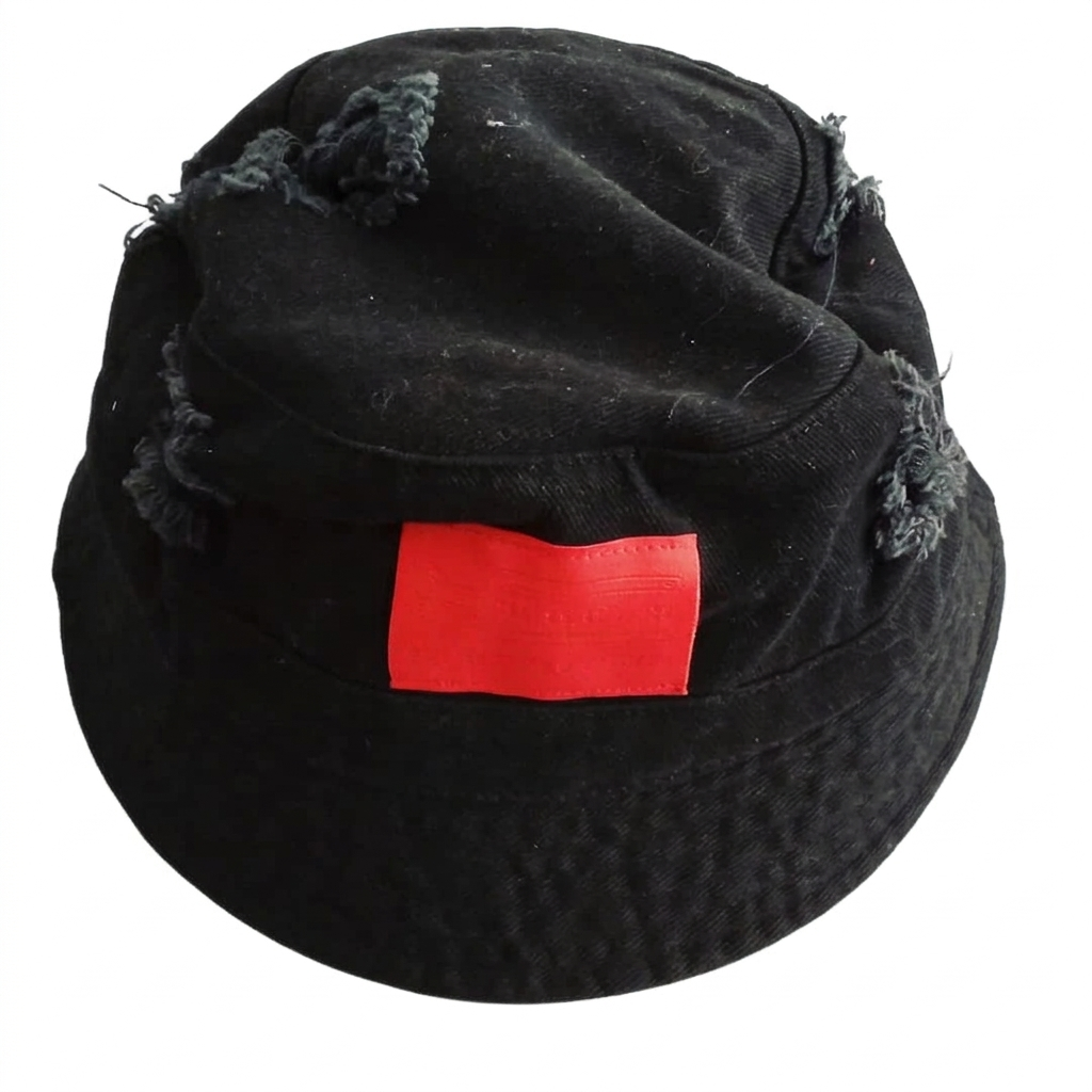 needle eyes' number black denim bucket hat