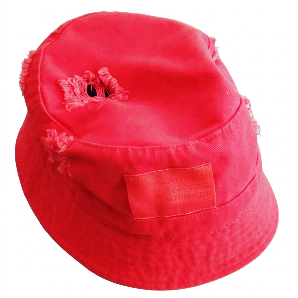 needle eyes' number red denim bucket hat